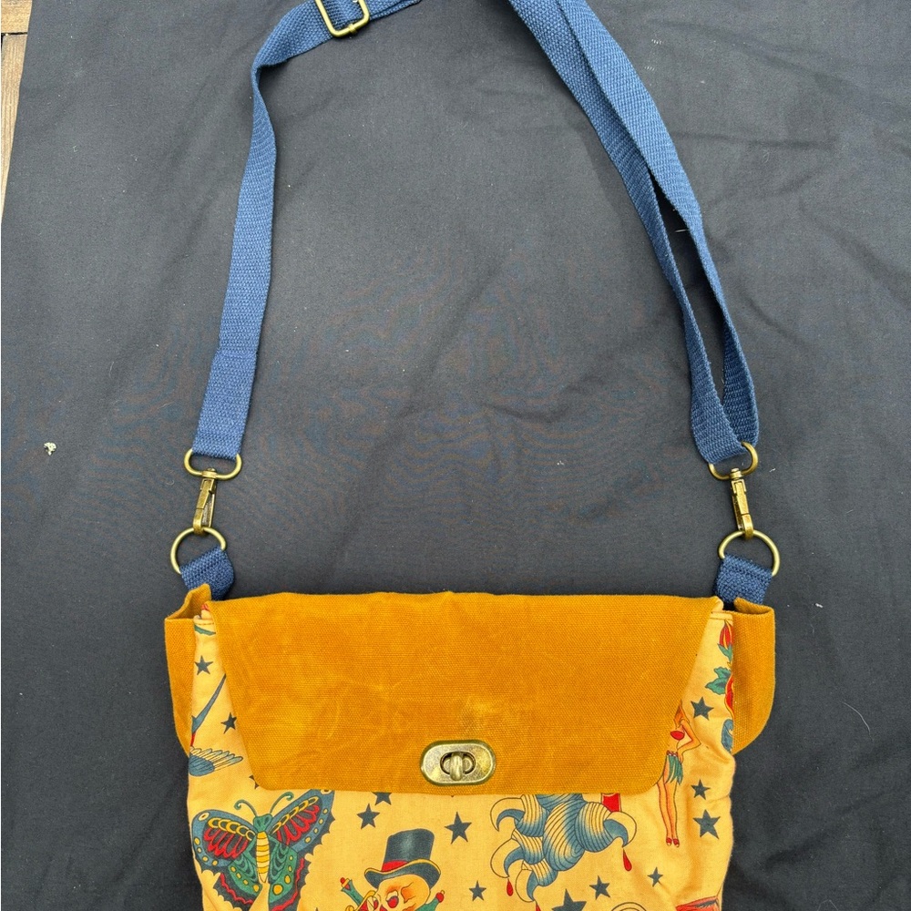 Stylish Yellow and Blue Crossbody Bag Hand Crafted